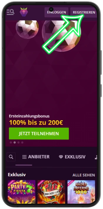 Malina Casino Registrierungsschaltfläche