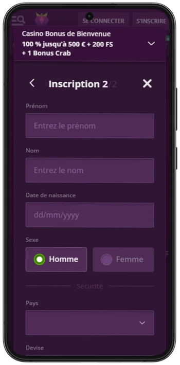 Malina Casino La deuxième étape du formulaire