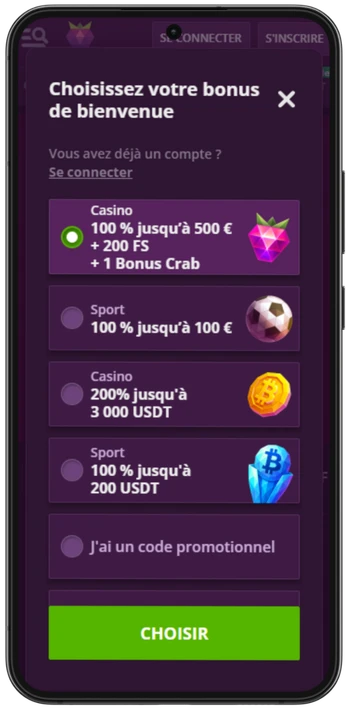 Malina Casino choix du bonus