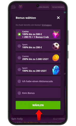 Bonus auswählen