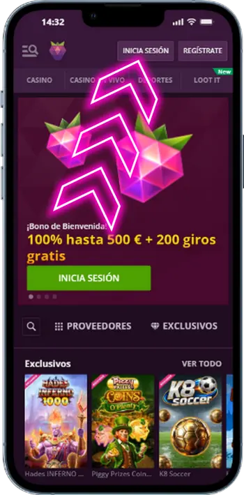 Botón iniciar sesión Malina Casino