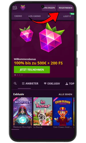 Registrierungsbutton Malina Casino 