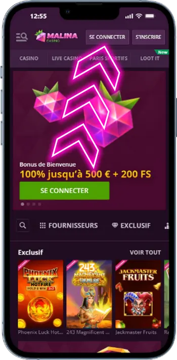 Bouton de connexion au Casino Malina