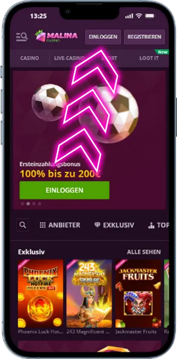 Anmeldeschaltfläche für Malina Casino