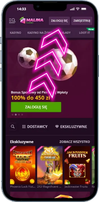 Przycisk logowania do kasyna Malina