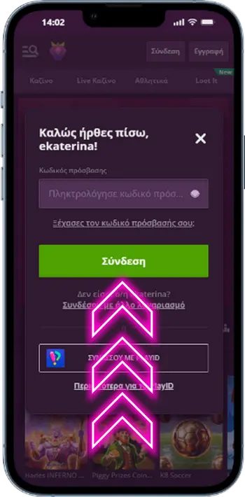 Φόρμα σύνδεσης στο Malina Casino